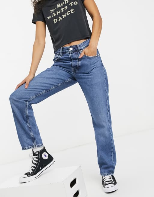 Dua Lipa Pepe Jeans Niebieskie jeansy z balonowymi nogawkami