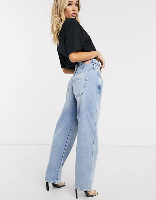 spejl rigdom virkningsfuldhed Dua Lipa x Pepe Jeans high rise straight leg jean with double waistband  detail in light wash | ASOS