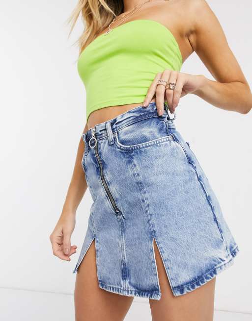 Dua Lipa x Pepe Jeans Mini jupe en jean d lavage clair avec ourlet fendu