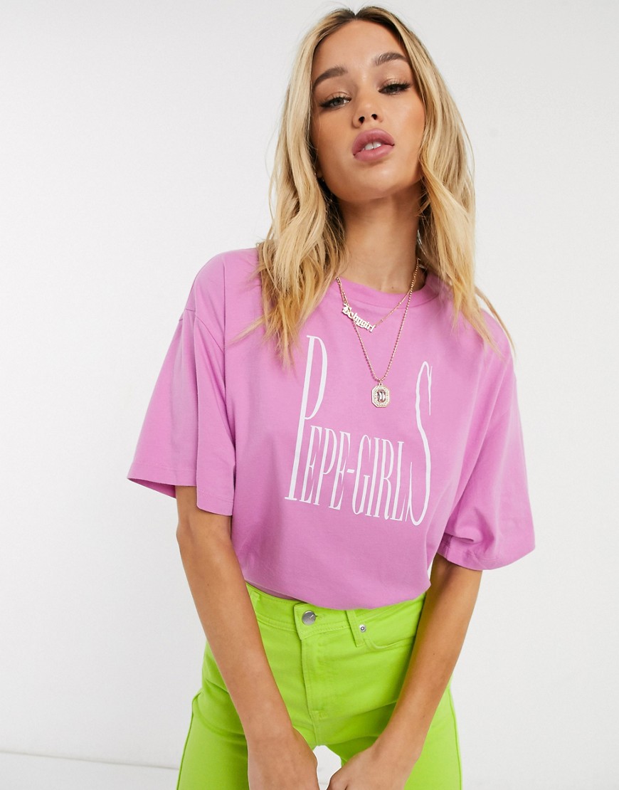 Dua Lipa x Pepe Jeans - Oversized T-shirt met logo op de voorkant in roze