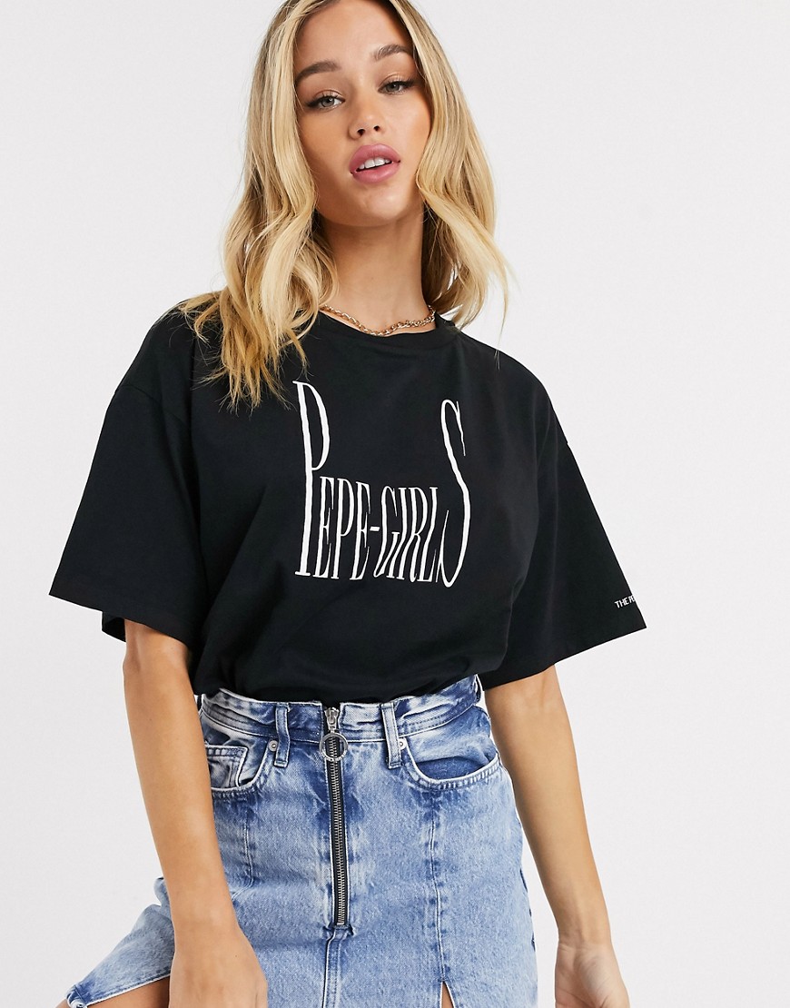 Dua Lipa x Pepe Jeans - T-shirt oversize nera con logo-Nero