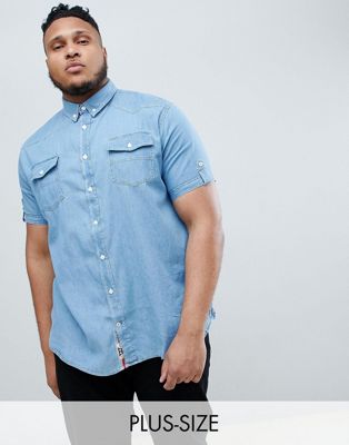 Duke - King Size - Denim shirt met korte mouwen-Blauw
