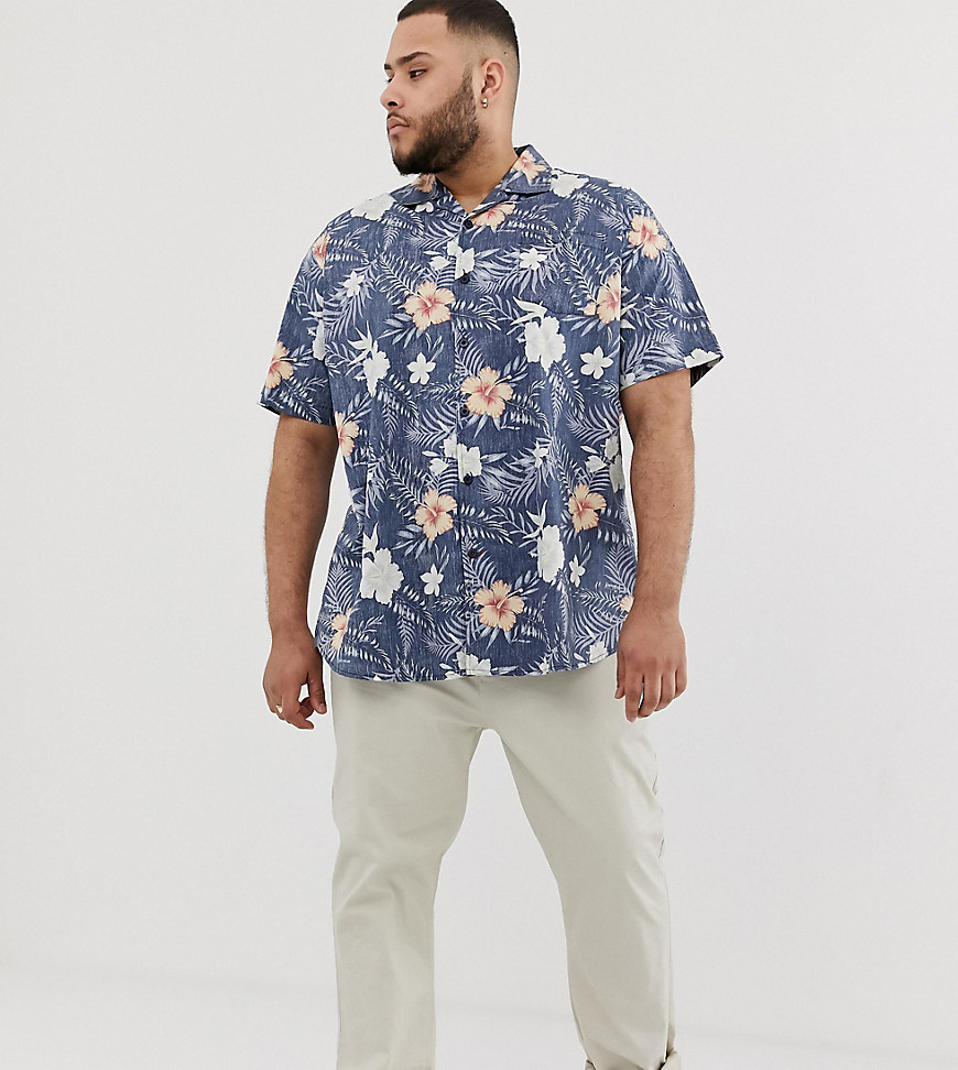 Duke – King Size – Hawaii-skjorta med platt krage-Marinblå