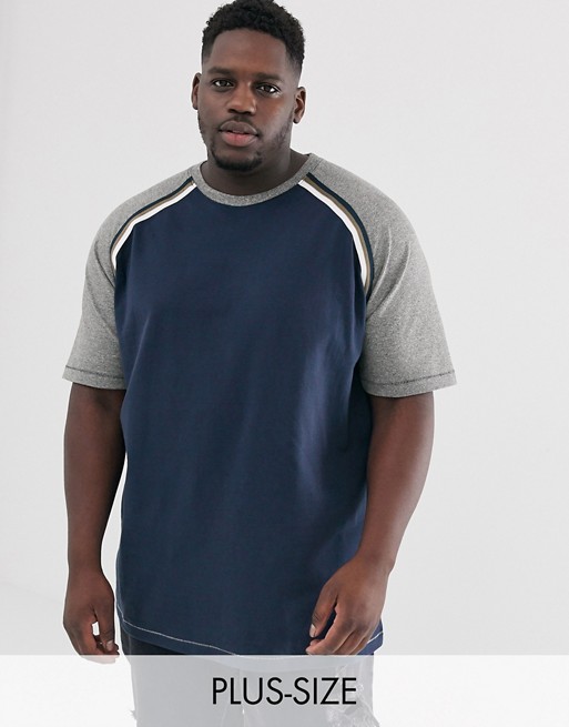 Duke king size t-shirt with contrast raglan sleeves in navy