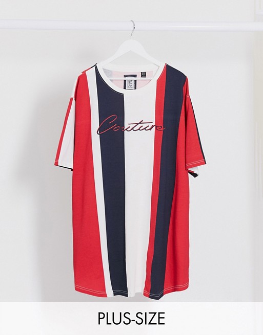 Duke plus couture stripe t-shirt with chest embroidery in red/navy