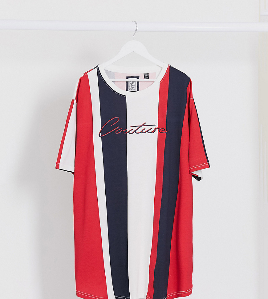 Duke plus couture stripe t-shirt with chest embroidery in red/navy-Blue