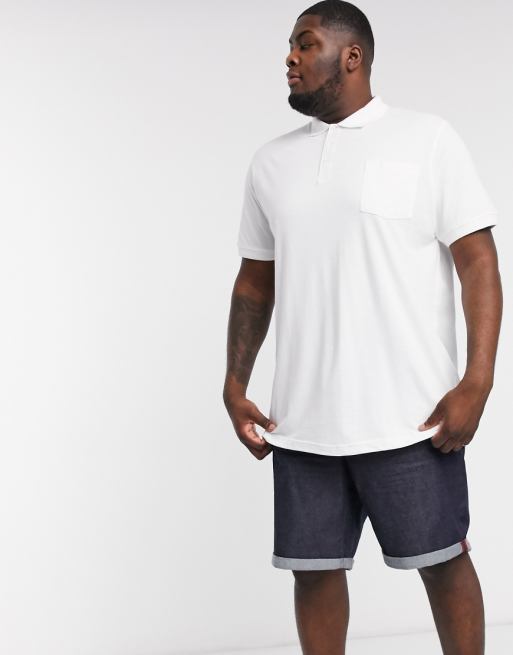 Duke Plus Pique Polo Shirt With Pocket In White Asos