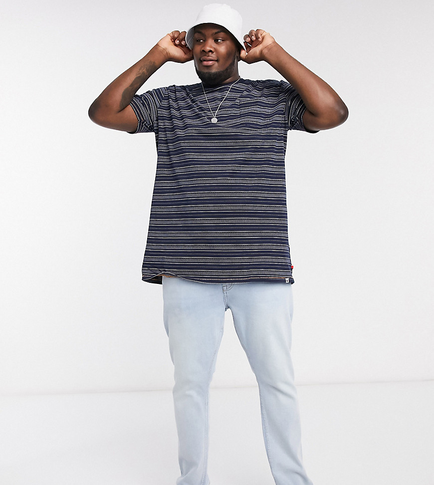 Duke plus printed Stripe T-Shirt With Chest Pocket-Blue