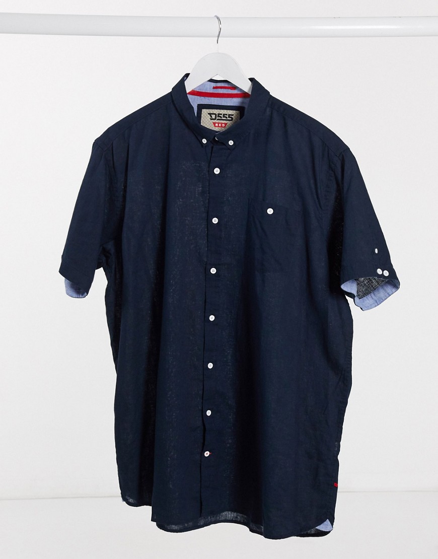 Duke S/S Linen Blend Button Down Collar Shirt With Pocket-Navy
