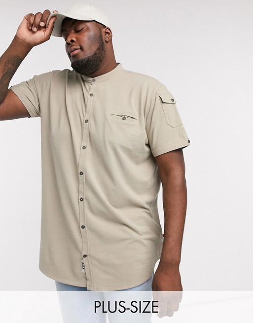 Duke S/S Pique Collarless Shirt With Chest And Sleeve Pockets