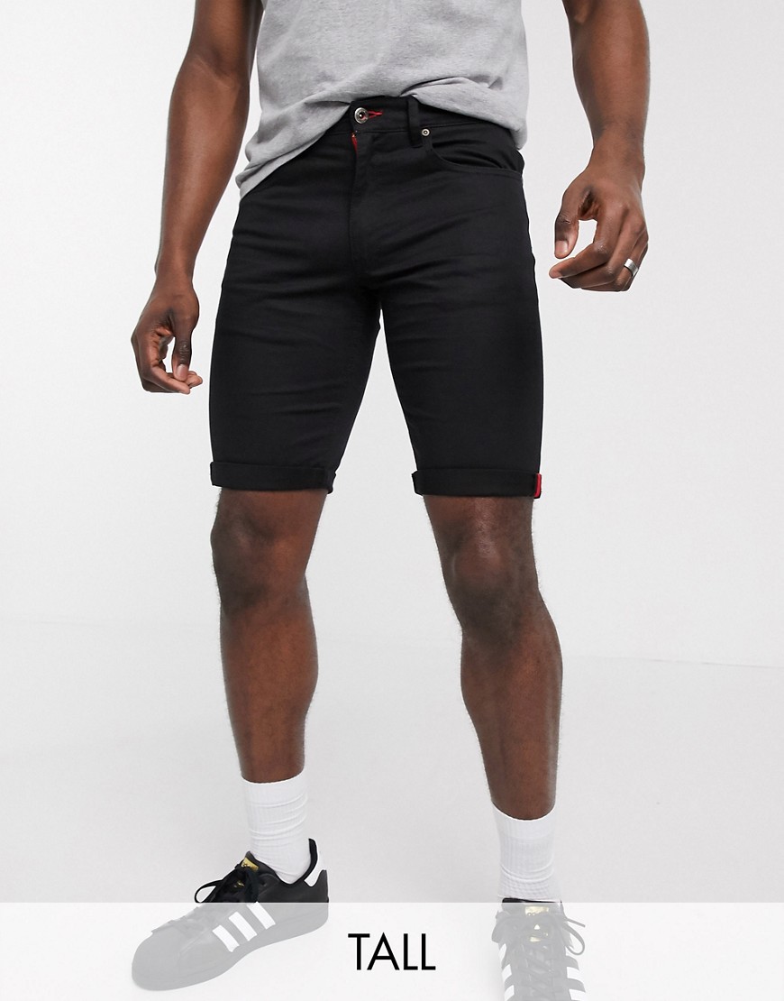 Duke – Svarta, stretchiga jeansshorts i tall-modell