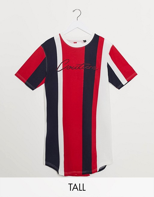 Duke tall couture stripe t-shirt with chest embroidery in red/navy