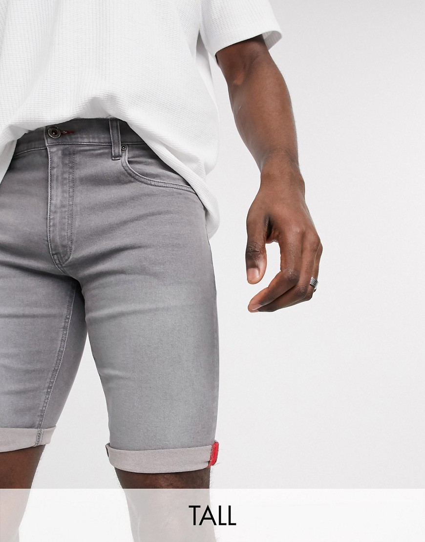 Duke – Tall – Grå jeansshorts med stretch