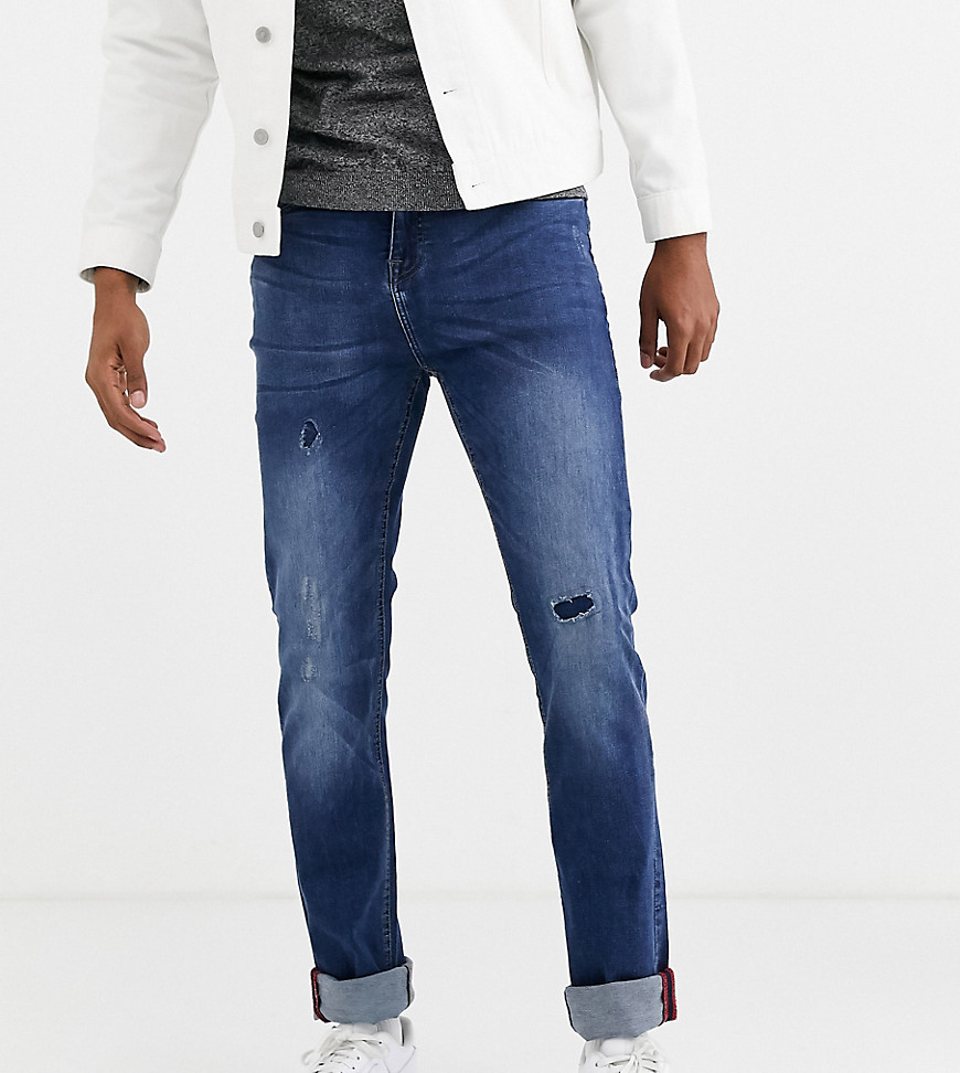 Duke Tall - Jeans con strappi e rattoppi lavaggio blu grigio pietra