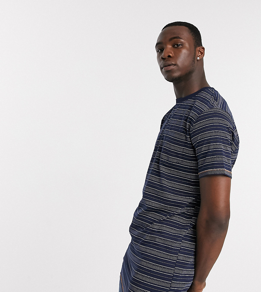 Duke Tall printed Stripe T-Shirt With Chest Pocket-Blue