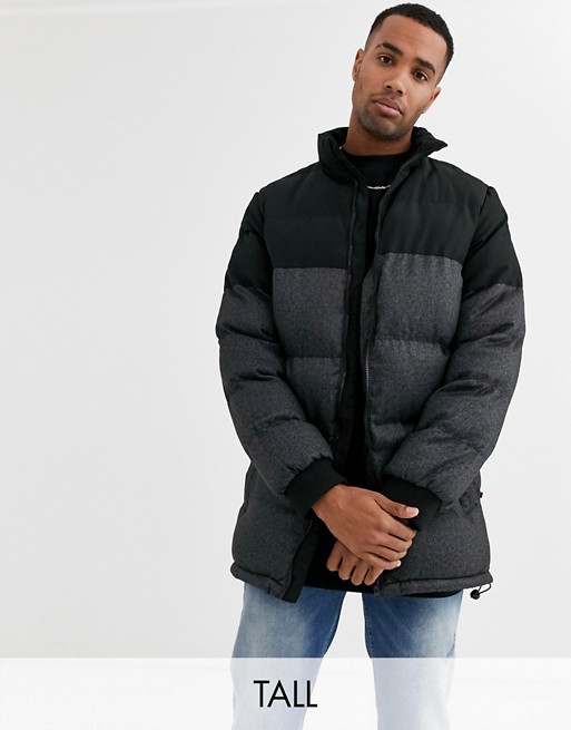 Duke tall puffer jacket with contrast body in black