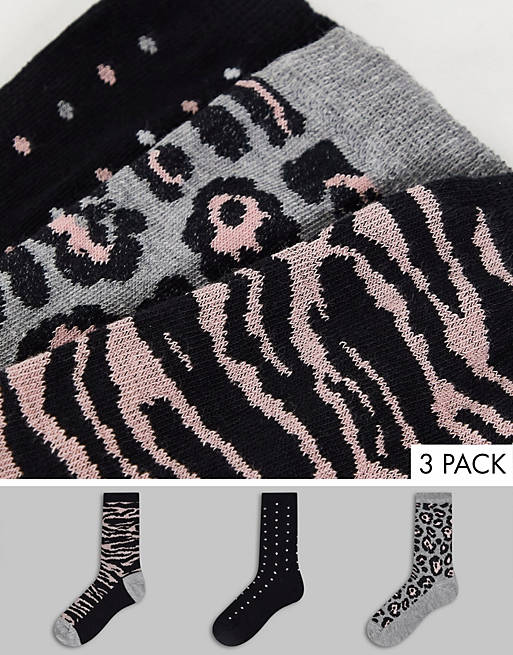 Dune 3 pack sock hinge gift box in black grey animal