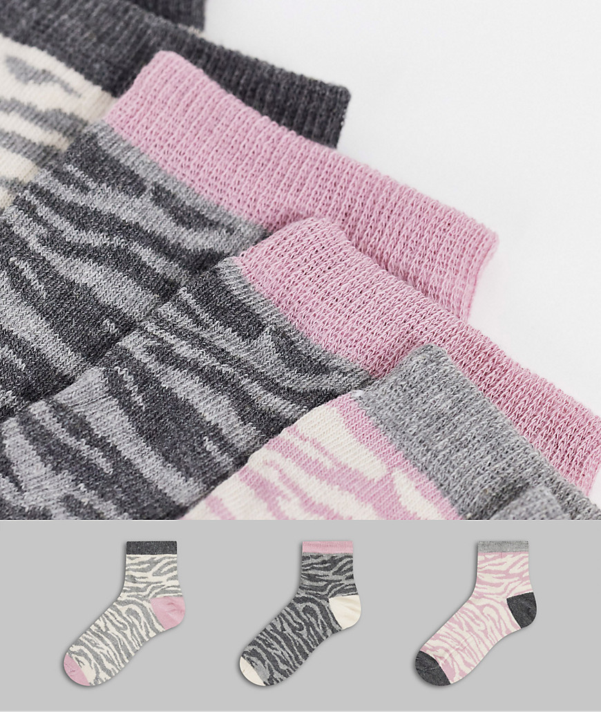 Dune – 3er-Geschenkbox mit Socken mit Zebramuster in Graurosa-Mehrfarbig