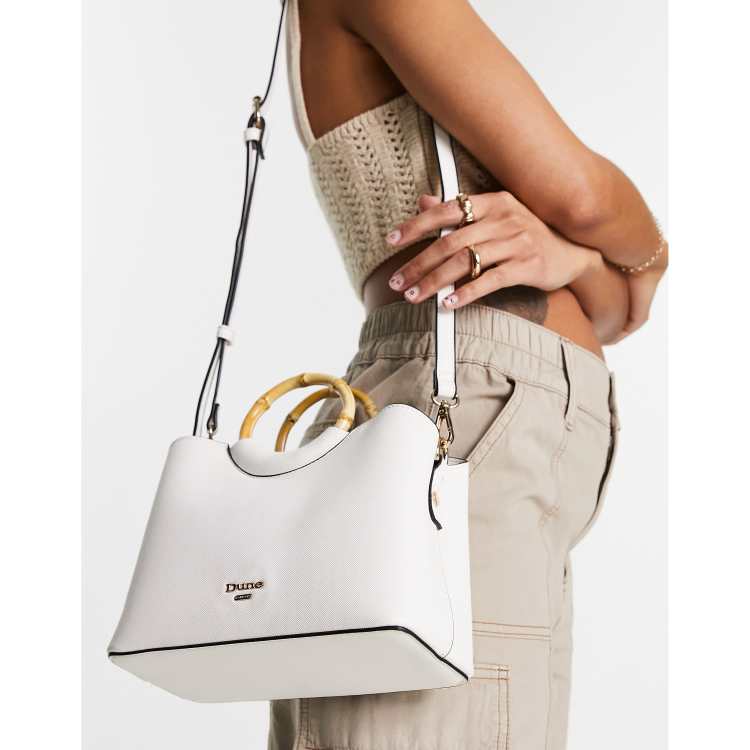 Dune bamboo handle mini bag with cross body strap in white