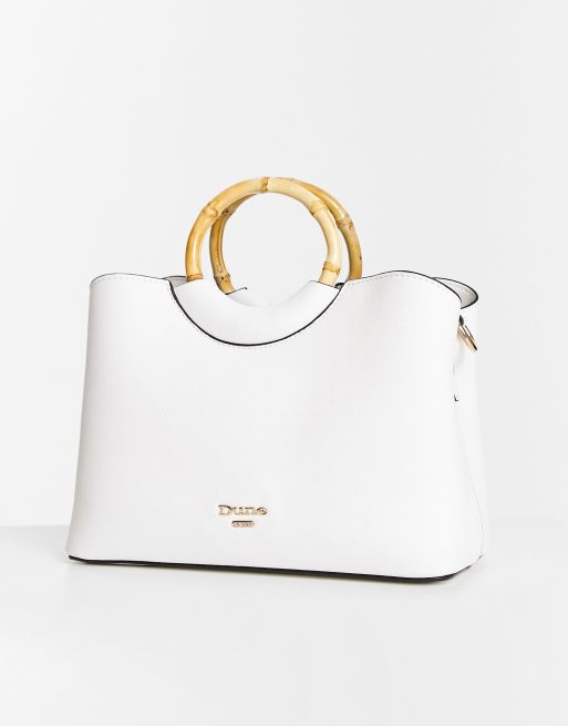 Dune bamboo handle mini bag with cross body strap in white