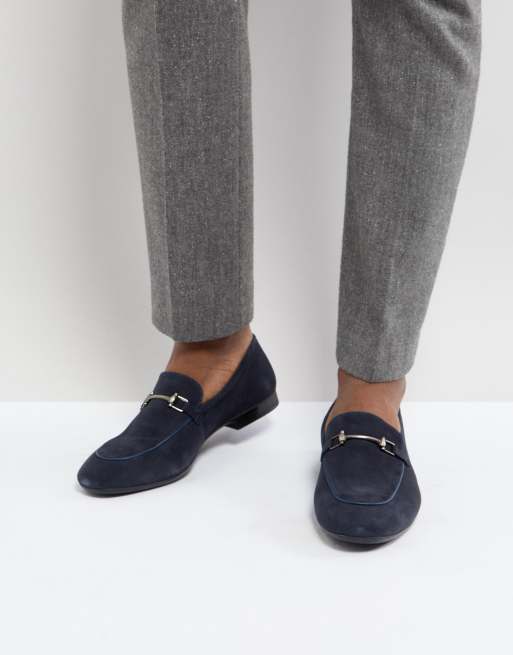 Dune Bar Loafers In Navy Suede