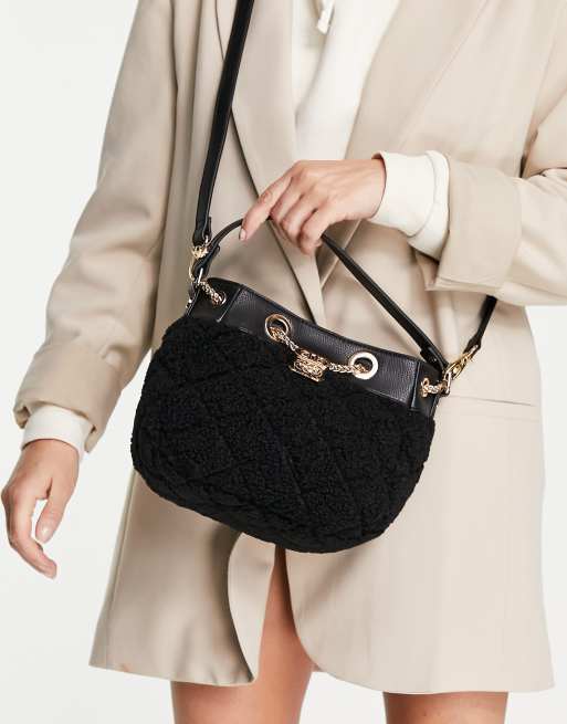 Dune - Borsa a mano trapuntata in pile borg nero