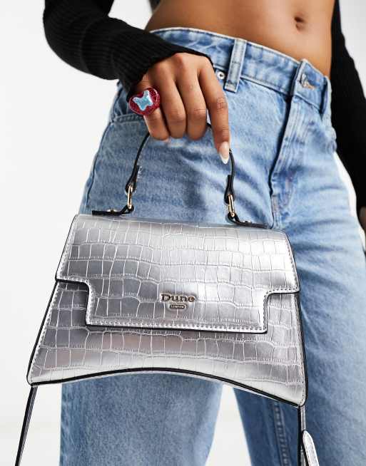 Dune - Borsa argento strutturata con fondo curvo