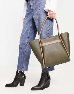 Dune - Borsa colorblock kaki e cammello in pelle sintetica