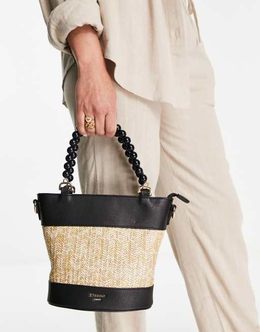 Dune - Borsa con manico nera con dettaglio in paglia