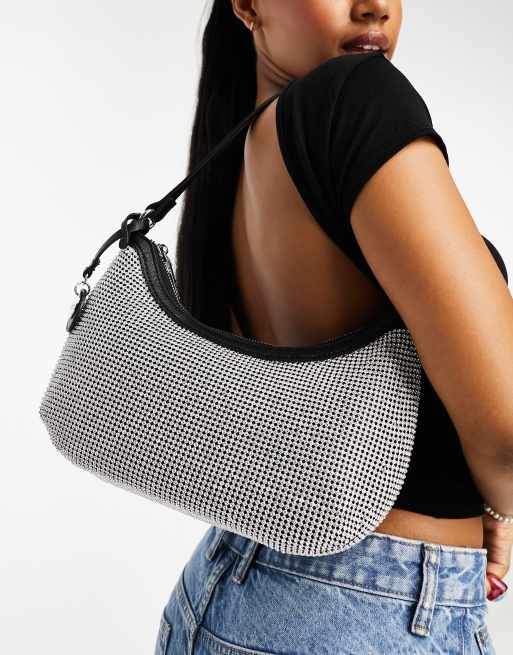 Dune - Borsa da spalla argento con strass