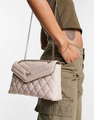 Dune - Borsa da spalla beige chiaro trapuntata a rombi con tracolla a catenina