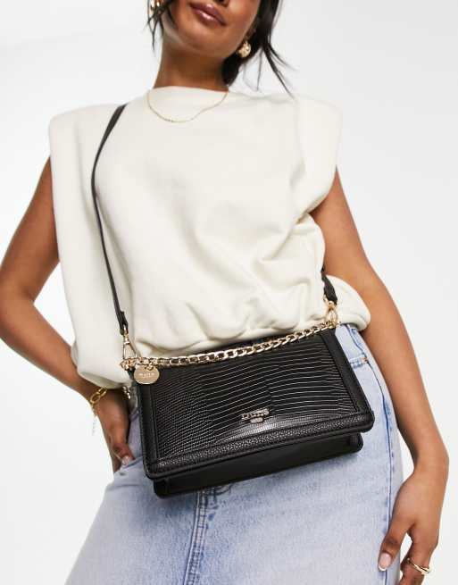 Dune chain detail cross body bag in black mock lizard Alexander