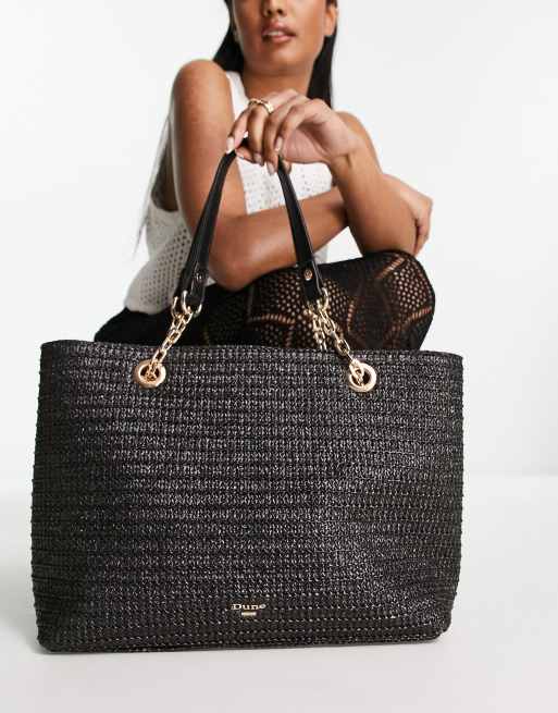 Dune chain handle tote bag in raffia and black ASOS