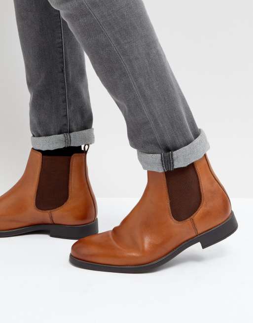 Dune chelsea boots in tan leather sale