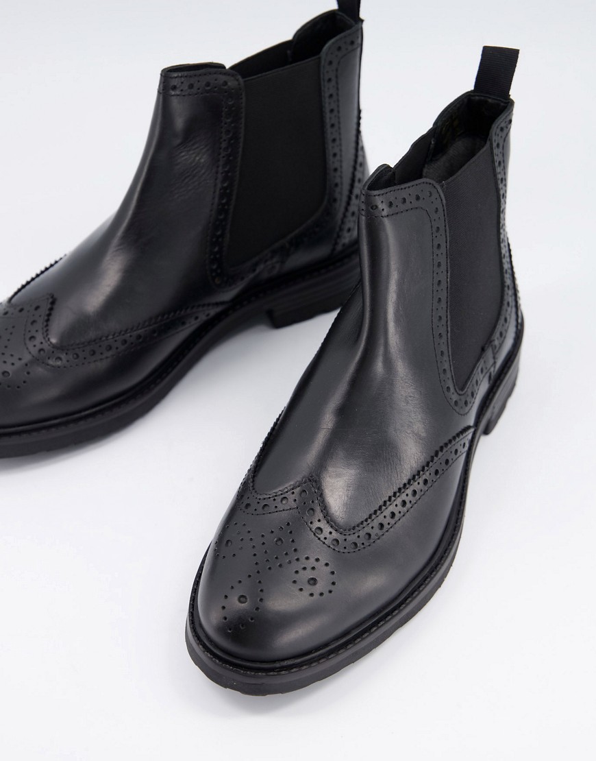 Dune chelsea brogue ankle boots in black leather