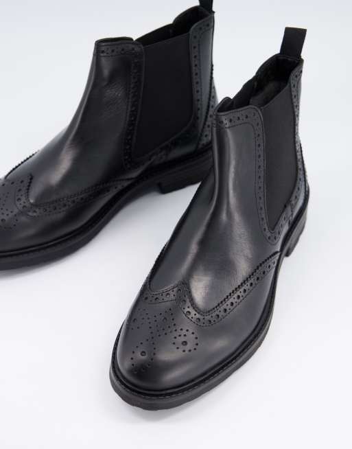 Dune chelsea brogue ankle boots in black leather | ASOS