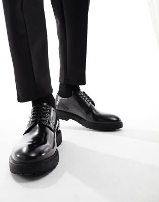 Dune chunky leather brogues in black patent