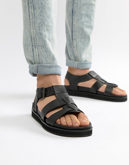 Dune Chunky Sandals In Black Leather | ASOS