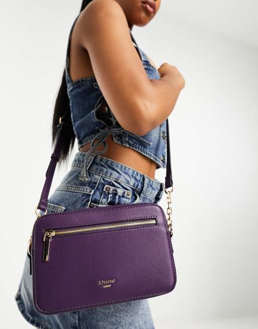Dune – Ciemnofioletowa torebka crossbody z zamkiem z przodu
