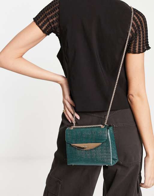 Dune – Ciemnozielona torebka crossbody z poliuretanu ze wzorem imitującym skórę jaszczurki