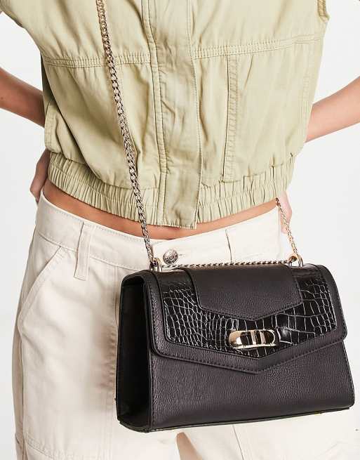 Dune croc trim chain strap cross body bag in black