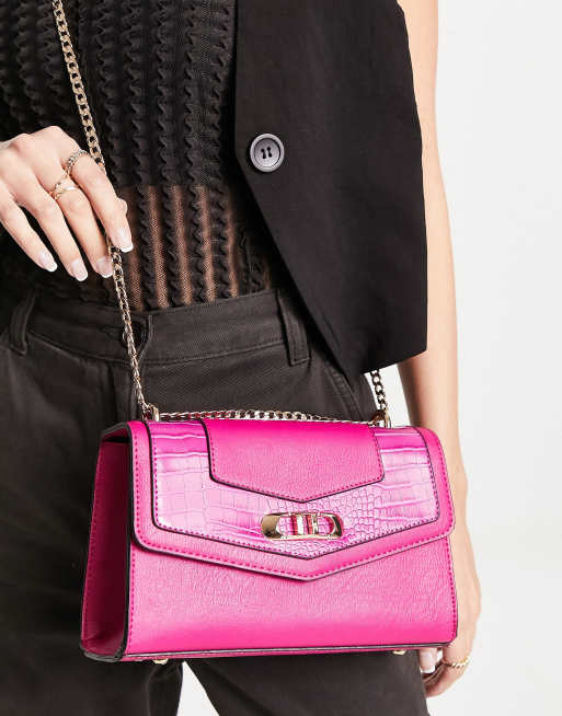 Dune croc trim chain strap cross body bag in fuschia | ASOS