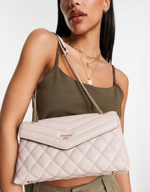Dune diamond quilt shoulder bag with chain strap in light beige, 4 of 4