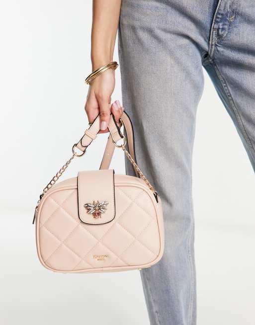 Dune - Doorgestikte crossbody schoudertas met bij in lichtbeige, 3 van 4