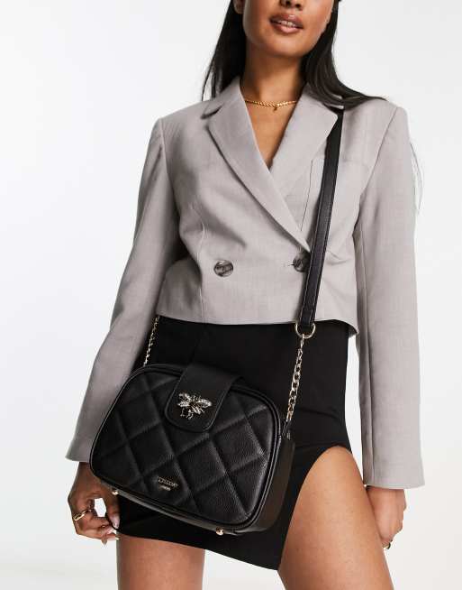 Dune - Doorgestikte crossbody tas met bij in zwart