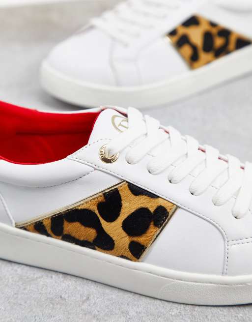 Dune white leopard print trainers sale