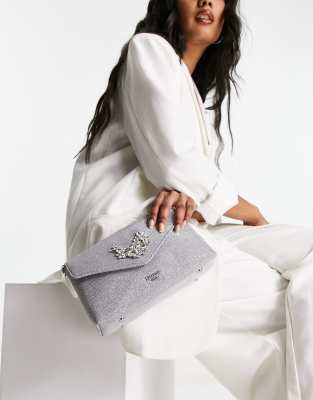 Dune embellished clutch in silver glitter