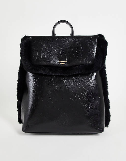 Dune faux fur trim backpack in black | ASOS