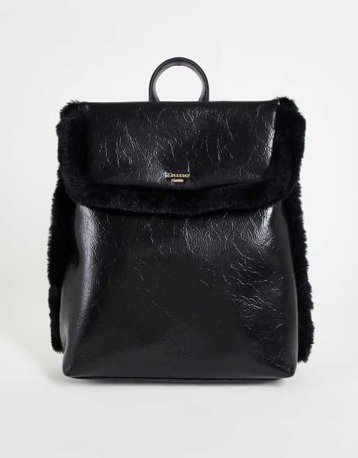 Dune faux fur trim backpack in black | ASOS