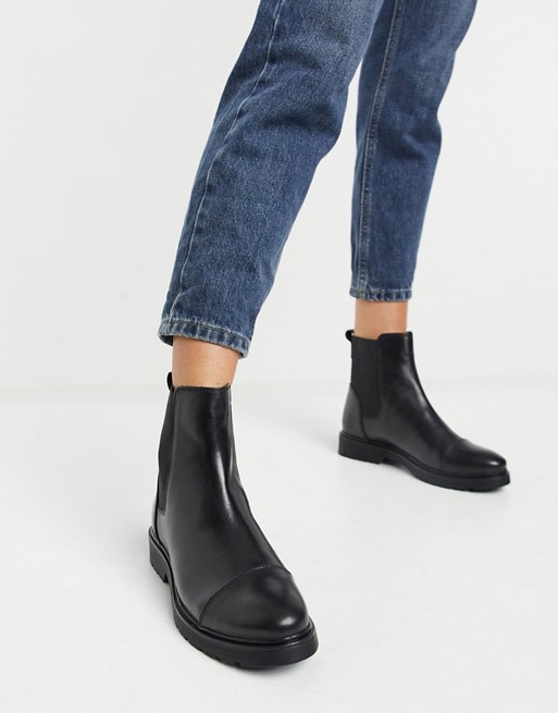 Dune flat chelsea boots in black leather | ASOS